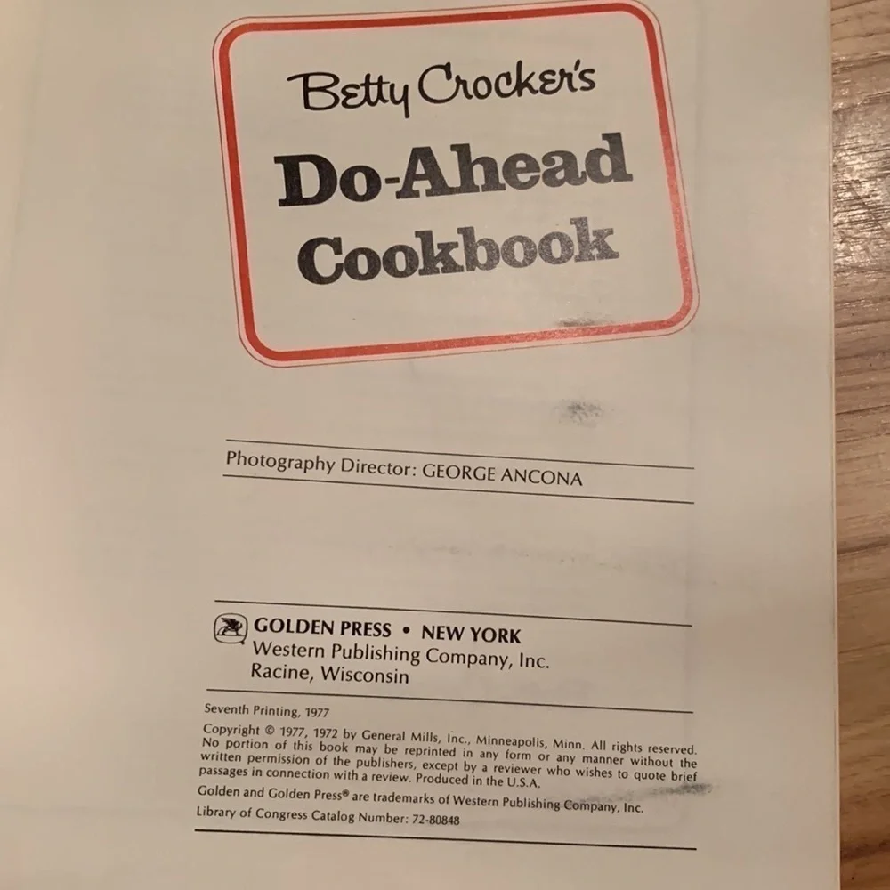 Vintage Betty Crocker Do-Ahead cookbook 7th Edition / 1977